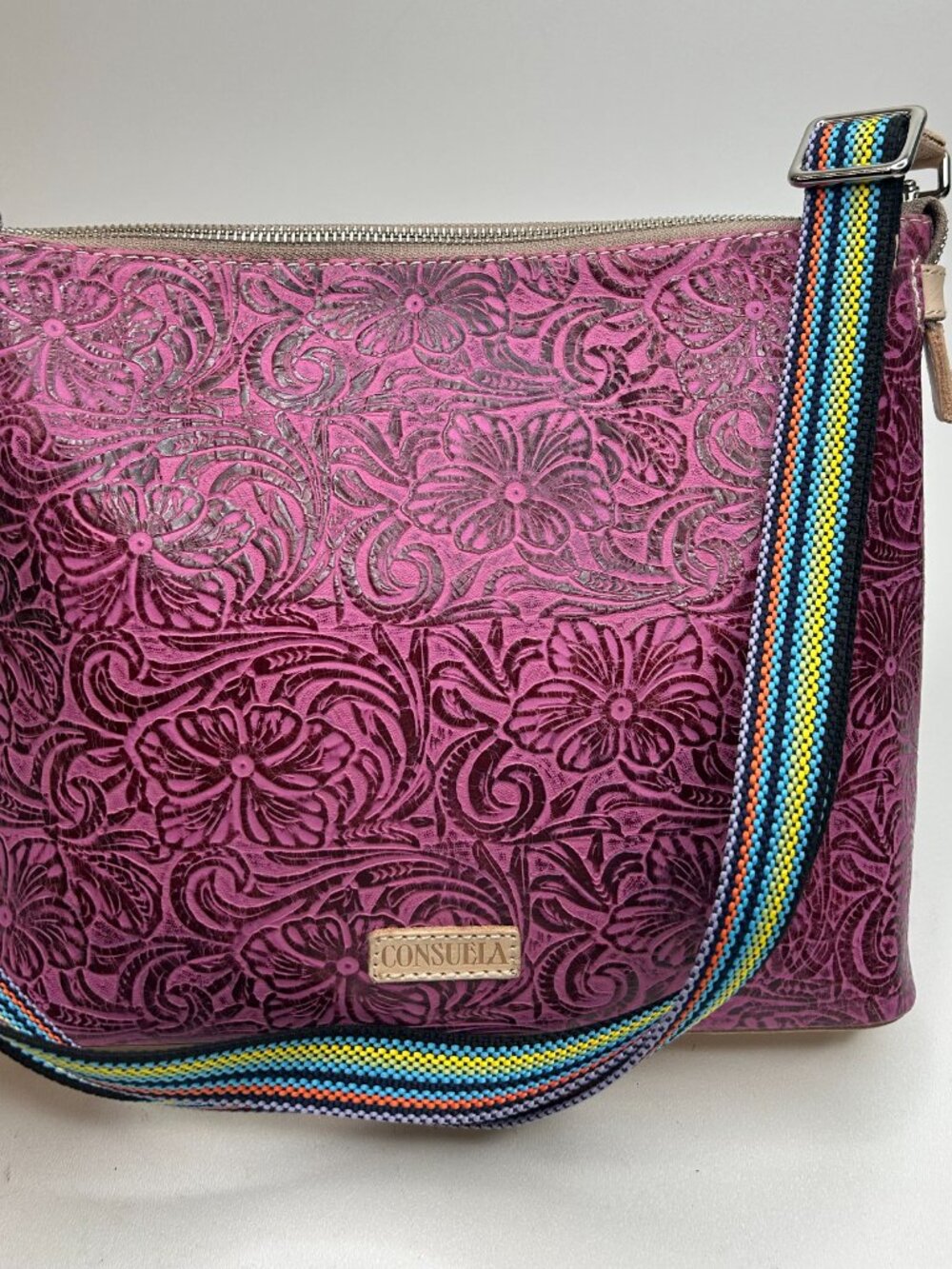 CONSUELA Mena Downtown Women's Fuchsia Tooled Leather Crossbody